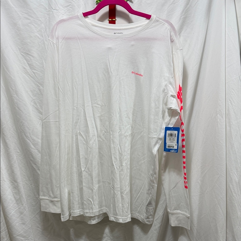 Columbia Women's White Long Sleeve Tee with Pink Accents